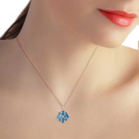 14K. SOLID GOLD NECKLACE WITH NATURAL BLUE TOPAZ - Picture 2 of 7